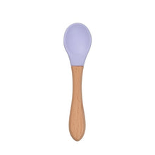 Load image into Gallery viewer, 2PCS Baby Bamboo Training Spoons Organic Soft Baby Feeding Silicone Tip Spoon Scoop Easy Grip Handle Toddlers Infant Gifts