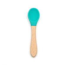 Load image into Gallery viewer, 2PCS Baby Bamboo Training Spoons Organic Soft Baby Feeding Silicone Tip Spoon Scoop Easy Grip Handle Toddlers Infant Gifts