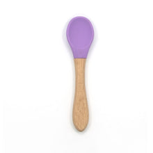 Load image into Gallery viewer, 2PCS Baby Bamboo Training Spoons Organic Soft Baby Feeding Silicone Tip Spoon Scoop Easy Grip Handle Toddlers Infant Gifts