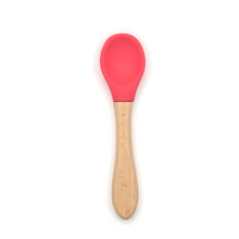 Load image into Gallery viewer, 2PCS Baby Bamboo Training Spoons Organic Soft Baby Feeding Silicone Tip Spoon Scoop Easy Grip Handle Toddlers Infant Gifts