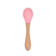 Load image into Gallery viewer, 2PCS Baby Bamboo Training Spoons Organic Soft Baby Feeding Silicone Tip Spoon Scoop Easy Grip Handle Toddlers Infant Gifts