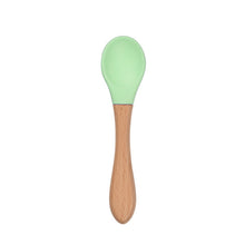 Load image into Gallery viewer, 2PCS Baby Bamboo Training Spoons Organic Soft Baby Feeding Silicone Tip Spoon Scoop Easy Grip Handle Toddlers Infant Gifts