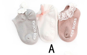 3 Pair new non-slip newborn baby socks autumn and winter cotton children's floor boat socks lace foot sock