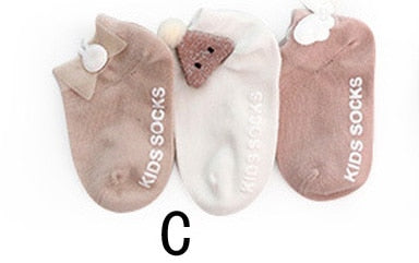 3 Pair new non-slip newborn baby socks autumn and winter cotton children's floor boat socks lace foot sock