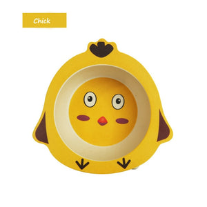 Qshare Bamboo Baby Feeding Food Plate Fiber Bowl Cute Cartoon Children Dishes Tableware Infant Portable kids Plate Dinnerware