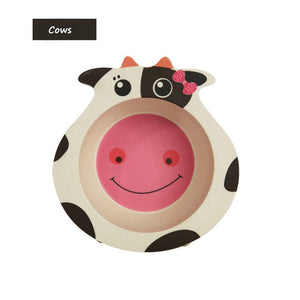 Qshare Bamboo Baby Feeding Food Plate Fiber Bowl Cute Cartoon Children Dishes Tableware Infant Portable kids Plate Dinnerware
