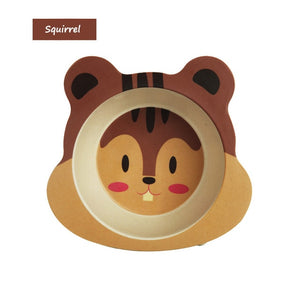 Qshare Bamboo Baby Feeding Food Plate Fiber Bowl Cute Cartoon Children Dishes Tableware Infant Portable kids Plate Dinnerware