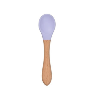 2PCS Baby Bamboo Training Spoons Organic Soft Baby Feeding Silicone Tip Spoon Scoop Easy Grip Handle Toddlers Infant Gifts
