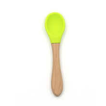 Load image into Gallery viewer, 2PCS Baby Bamboo Training Spoons Organic Soft Baby Feeding Silicone Tip Spoon Scoop Easy Grip Handle Toddlers Infant Gifts

