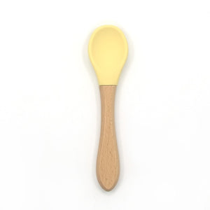 2PCS Baby Bamboo Training Spoons Organic Soft Baby Feeding Silicone Tip Spoon Scoop Easy Grip Handle Toddlers Infant Gifts