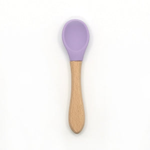 2PCS Baby Bamboo Training Spoons Organic Soft Baby Feeding Silicone Tip Spoon Scoop Easy Grip Handle Toddlers Infant Gifts