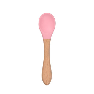 2PCS Baby Bamboo Training Spoons Organic Soft Baby Feeding Silicone Tip Spoon Scoop Easy Grip Handle Toddlers Infant Gifts
